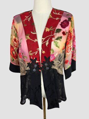 Vtg‎ Spencer Alexis Patchwork Kimono Jacket S Floral Lace Boho Whimsigoth Fairy